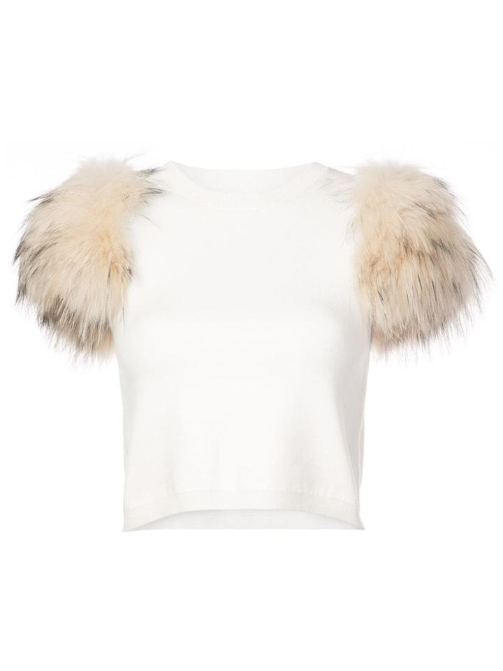 Alice+olivia Ciara Rabbit Fur-trimmed Top - White