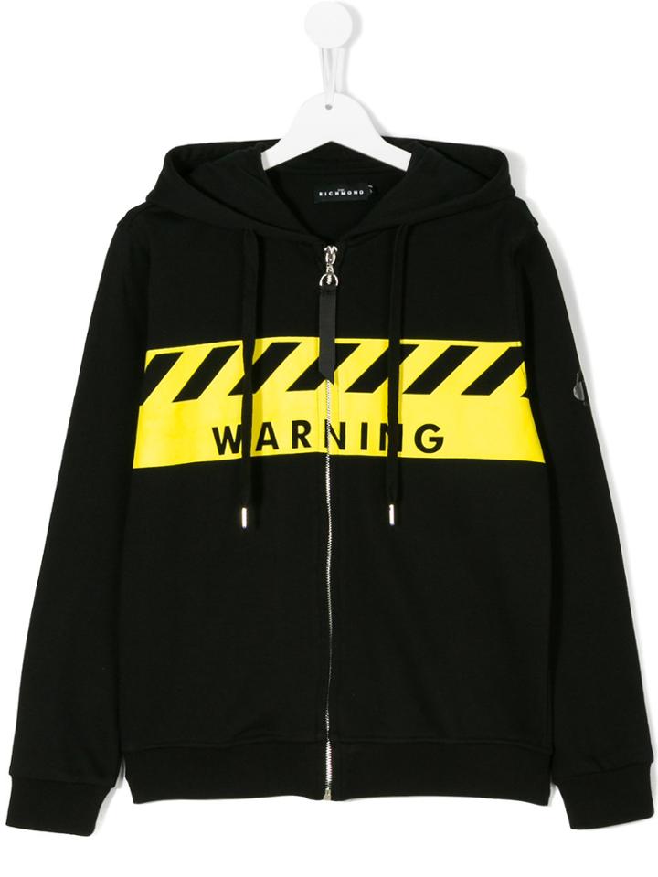 John Richmond Kids Warning Print Zip Hoodie - Black