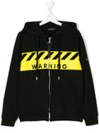 John Richmond Kids Warning Print Zip Hoodie - Black