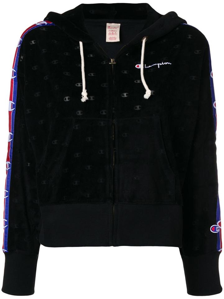 Champion Burnout Logo Cropped Hoodie - Black