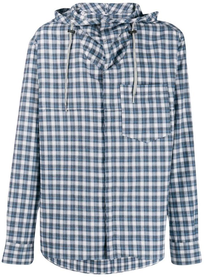 Lanvin Checked Hybrid Hoodie Shirt - Blue