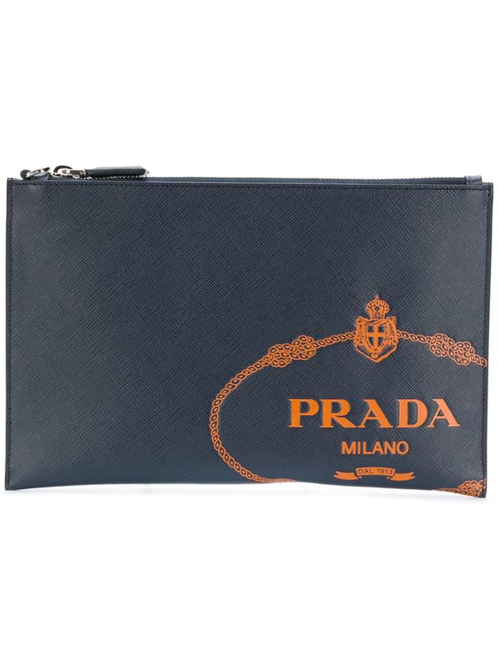 Prada Embossed Logo Clutch Bag - Blue
