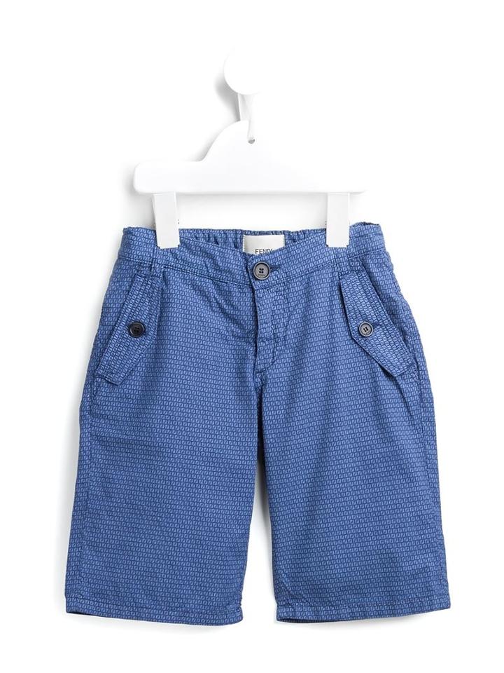 Fendi Kids Monogram Embellished Shorts, Boy's, Size: 8 Yrs, Blue