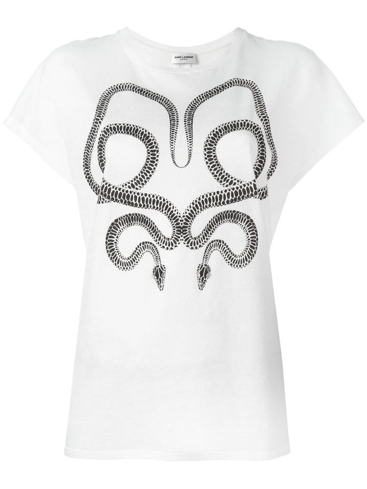 Saint Laurent Serpent Print T-shirt, Size: Large, White, Cotton