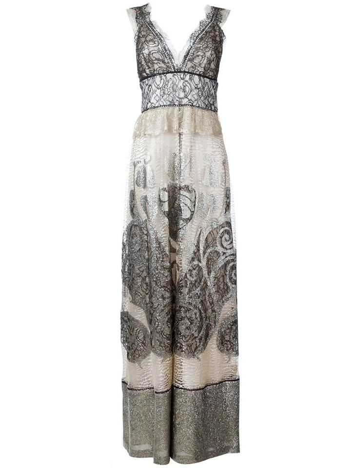 Alberta Ferretti V-neck Lace Dress, Women's, Size: 42, Black, Silk/polyamide/metallic Fibre