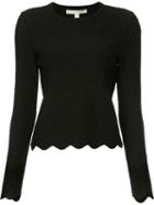 Jonathan Simkhai Scalloped Hem Blouse, Size: Medium, Black, Rayon/nylon/spandex/elastane