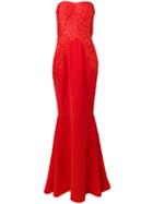 Strapless Lace Gown - Women - Silk/viscose - 46, Red, Silk/viscose, Rhea Costa