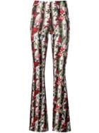 Black Coral Butterfly Print Flared Trousers