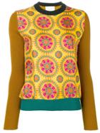 La Doublej Colour Block Printed Sweater - Brown