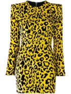 Alex Perry Velvet Leopard Print Dress - Yellow