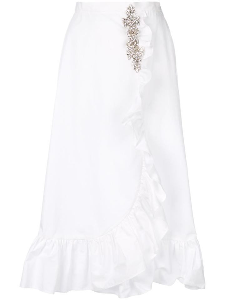 Christopher Kane Crystal Frill Cotton Skirt - White