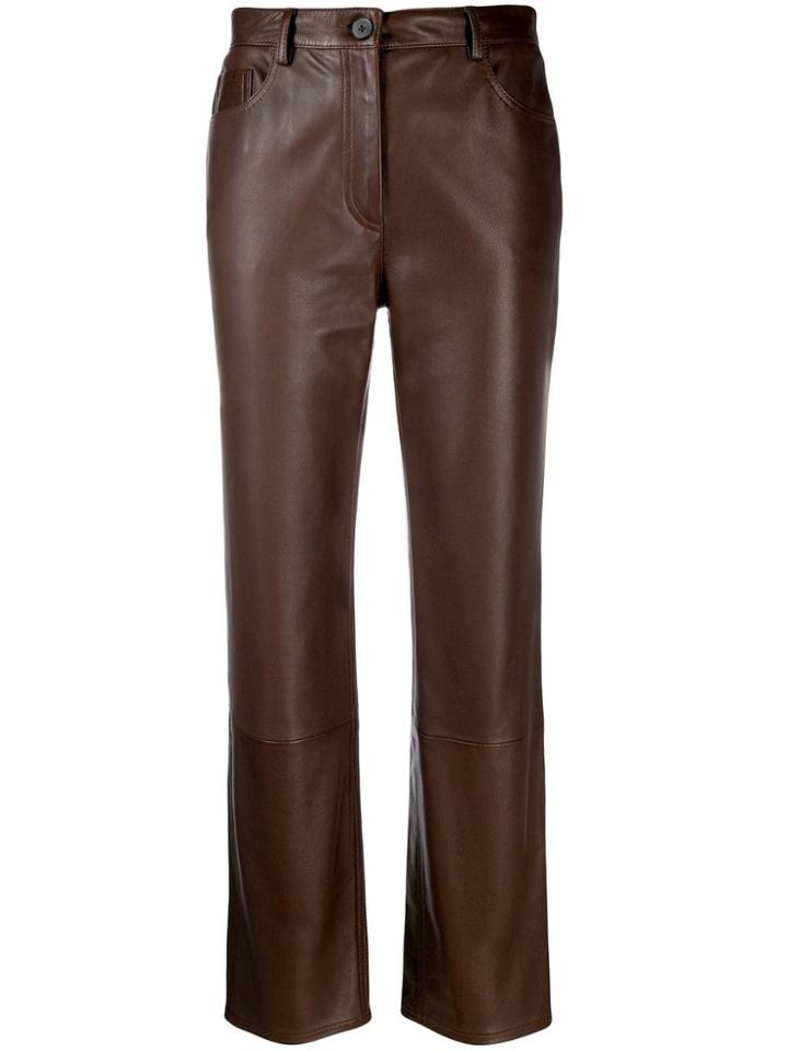 The Row Leather Cropped Trousers - Brown