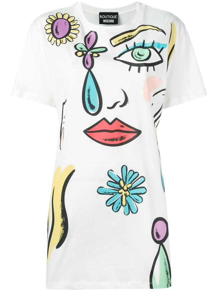 Boutique Moschino Face Print T-shirt, Women's, Size: 44, White, Cotton