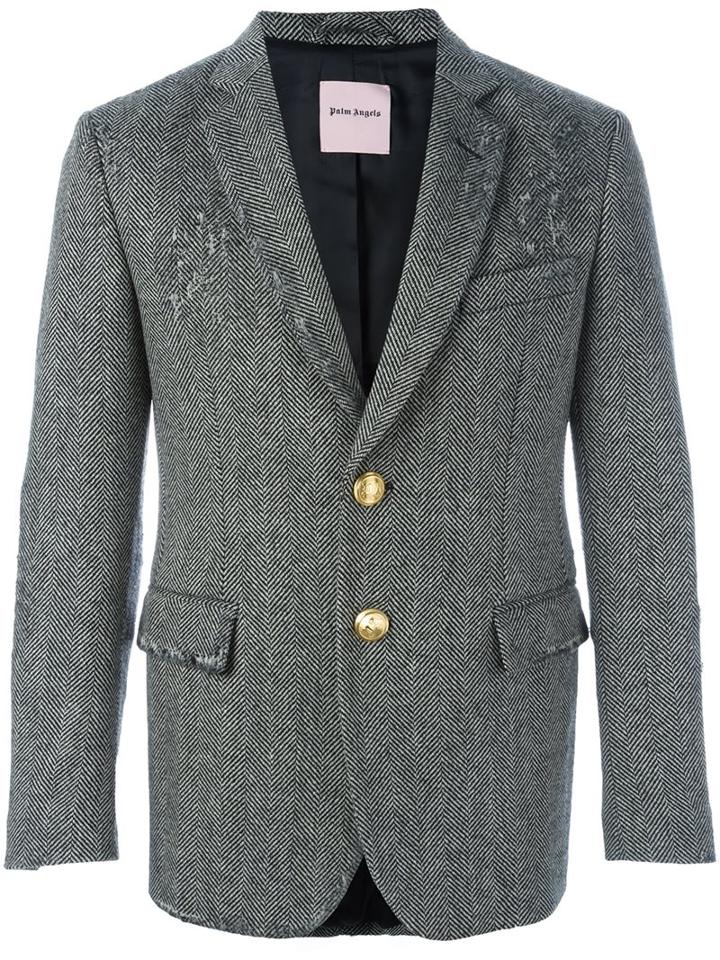 Palm Angels Distressed Herringbone Blazer