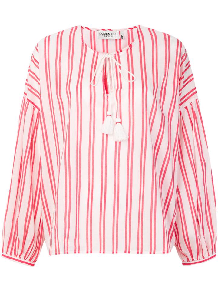 Essentiel Antwerp Striped Tie Neck Tassel Top - White