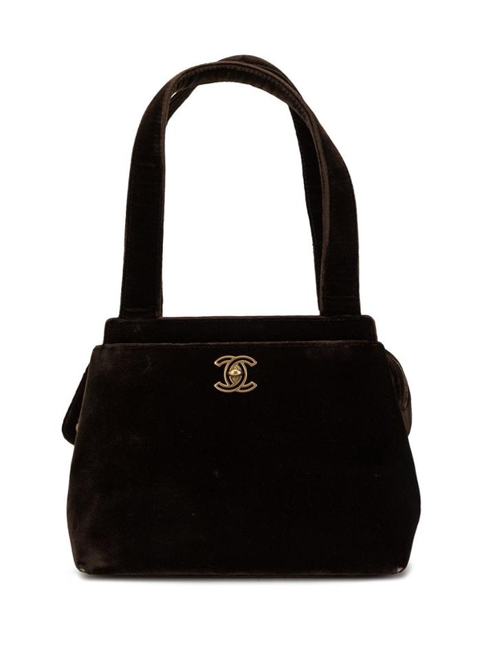 Chanel Pre-owned 1998 Velvet Cc Turn-lock Tote - Brown
