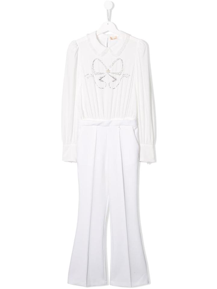 Elisabetta Franchi La Mia Bambina Pearl Bow Embellished Jumpsuit -