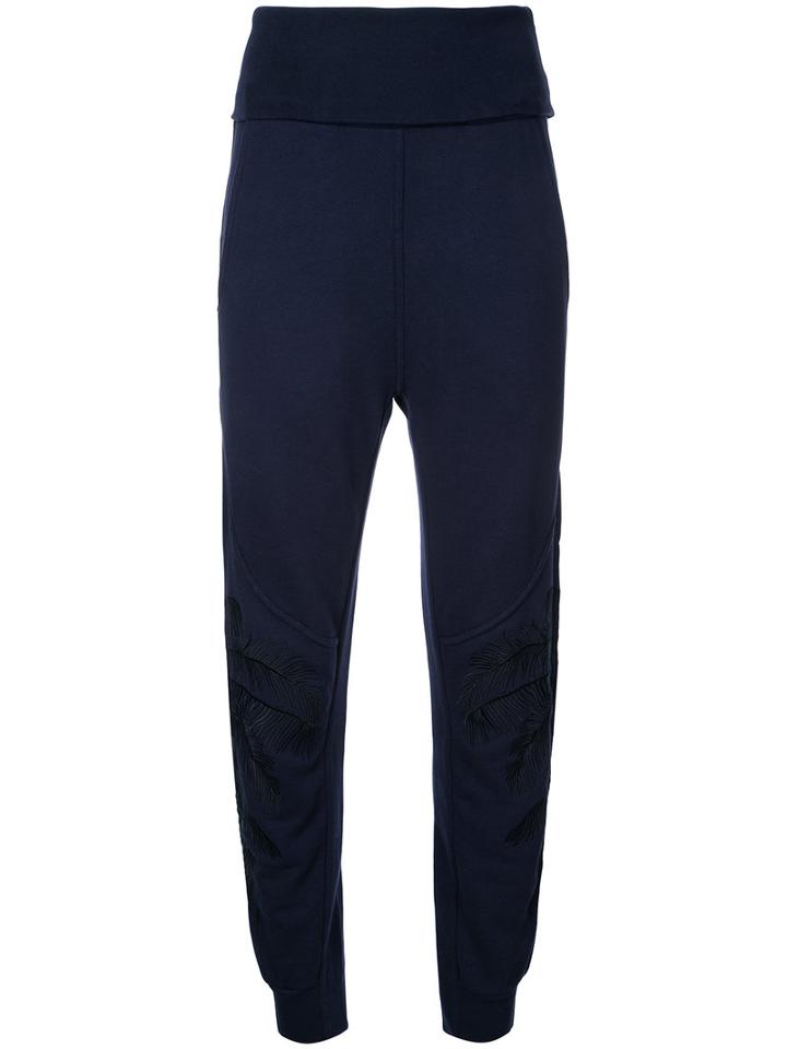 Stella Mccartney - Feather Embroidered Trousers - Women - Cotton - 40, Blue, Cotton
