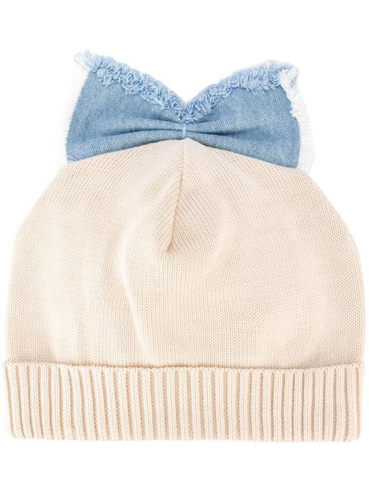 Federica Moretti 'denim Bow Detail' Beanie, Women's, Nude/neutrals, Cotton