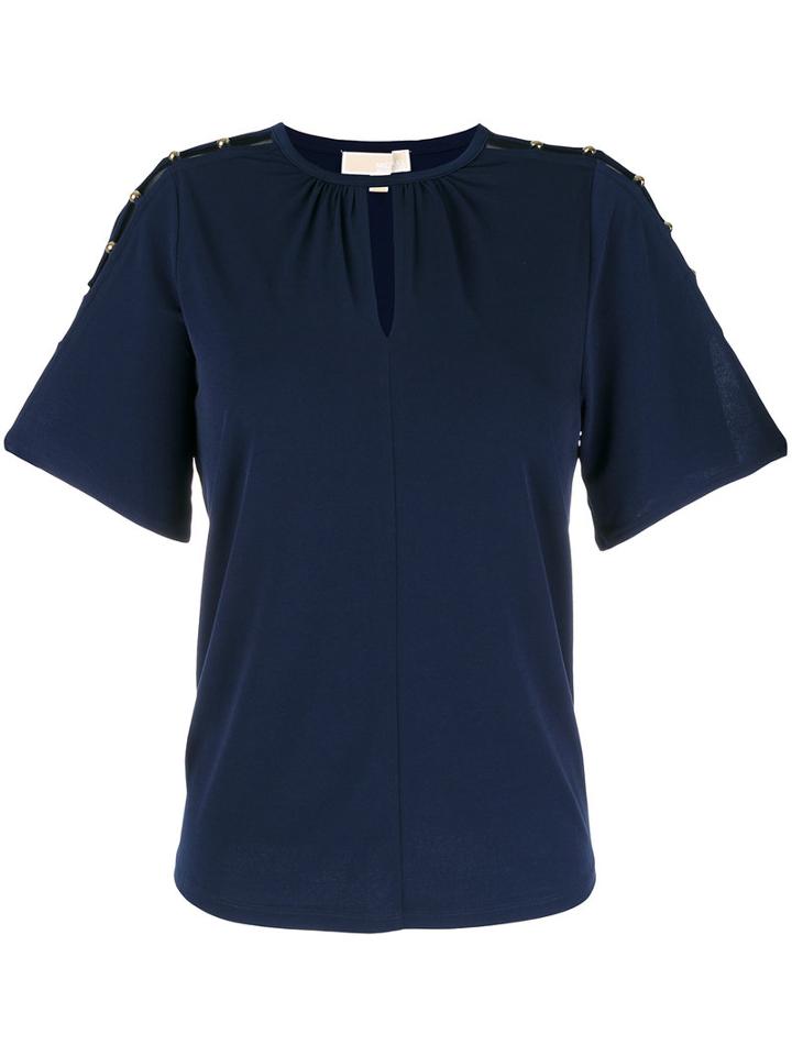 Michael Michael Kors Cut-out Embellished Blouse, Women's, Size: Small, Blue, Polyester/spandex/elastane