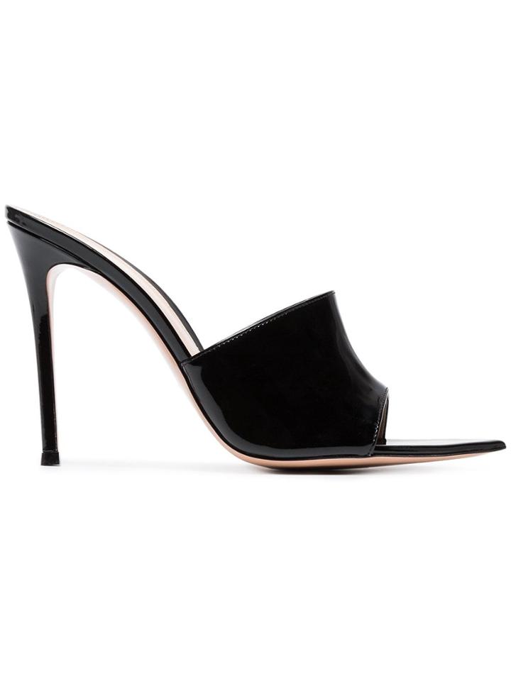 Gianvito Rossi Black 105 Patent Leather Open Toe Mules