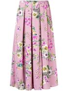 Blugirl Floral Print Pleated Skirt - Pink & Purple