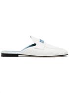 Prada Leather Backless Loafers With Logo - White