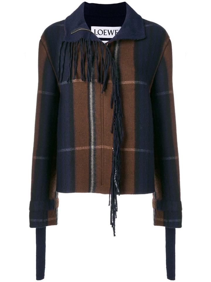 Loewe Leather Strap Check Jacket - Blue