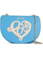 Love Moschino Stitched Love Patch Flap Closure Saddle Cross Body Bag