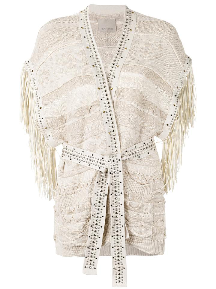 Laneus - Fringed Knit Wrap Cardigan - Women - Cotton/polyamide/polyester/viscose - 42, Women's, Nude/neutrals, Cotton/polyamide/polyester/viscose