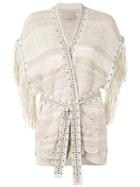 Laneus - Fringed Knit Wrap Cardigan - Women - Cotton/polyamide/polyester/viscose - 42, Women's, Nude/neutrals, Cotton/polyamide/polyester/viscose