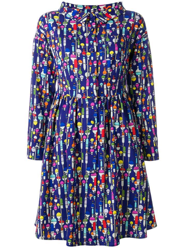Ultràchic Printed Buttoned Dress - Blue