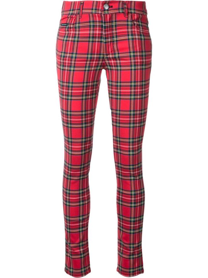 Guild Prime Checked Skinny Trousers, Women's, Size: 34, Red, Polyester