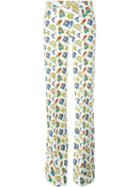 Au Jour Le Jour Travel Print Straight Trousers, Women's, Size: 40, White, Cotton/linen/flax