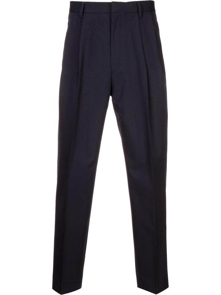 H Beauty & Youth. Pleated Cropped Trousers, Men's, Size: Medium, Blue, Polyester/wool