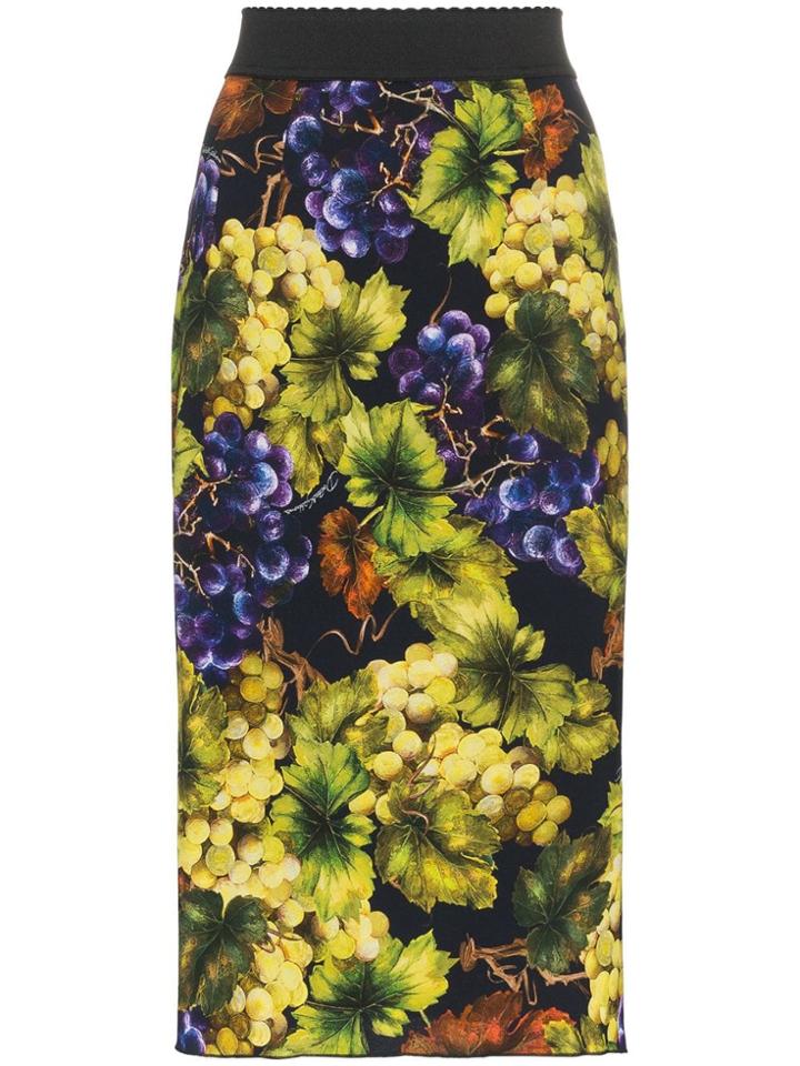 Dolce & Gabbana Grape-print Silk-blend Cady Midi Skirt - Green