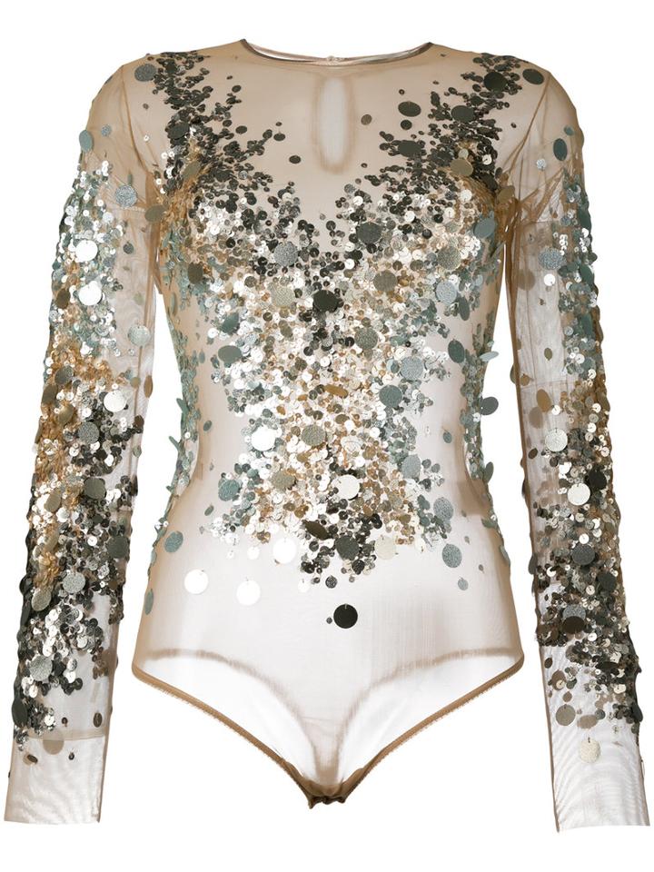 Amen Embellished Bodysuit, Women's, Size: 42, Grey, Polyamide/spandex/elastane/pvc