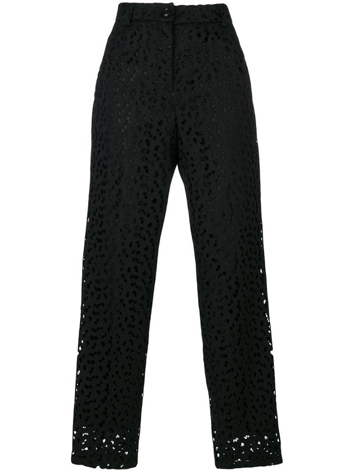 Boutique Moschino - English Embroidery Tapered Trousers - Women - Polyester/viscose - 42, Black, Polyester/viscose