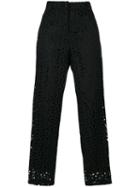 Boutique Moschino - English Embroidery Tapered Trousers - Women - Polyester/viscose - 42, Black, Polyester/viscose