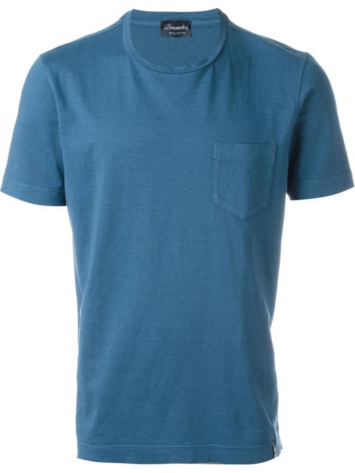 Drumohr Chest Pocket T-shirt, Men's, Size: 54, Blue, Linen/flax/cotton/spandex/elastane
