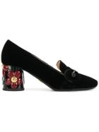 Prada Flower Heel Loafers - Black