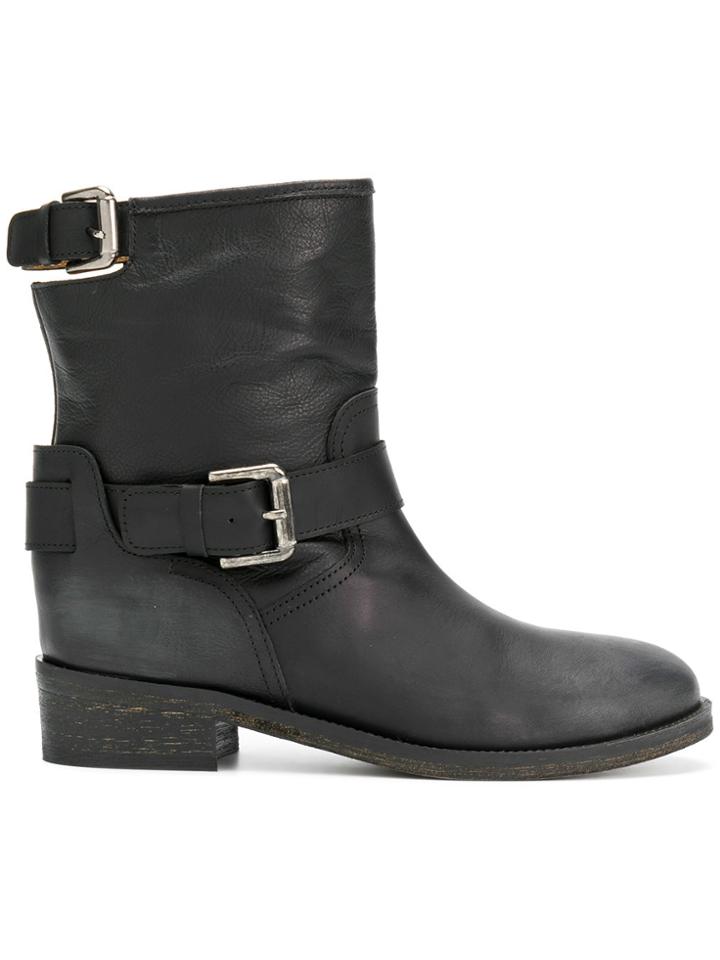 Via Roma 15 Calf Length Buckle Boots - Black