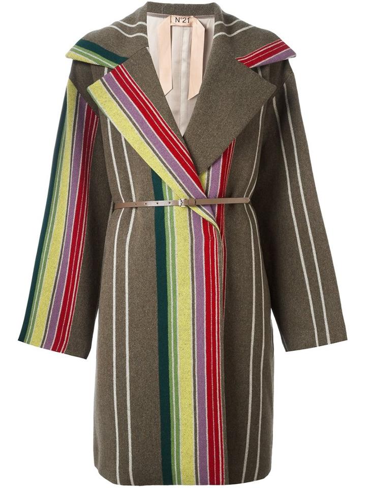 No21 Vertical Stripes Mid-length Coat