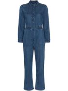 3x1 Mila Cropped Leg Collared Denim Jumpsuit - Blue