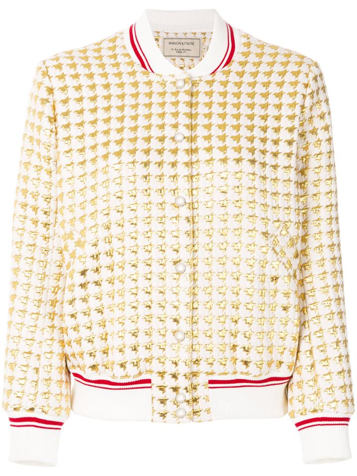 Maison Kitsuné Metallic Houndstooth Bomber Jakcet - Nude & Neutrals