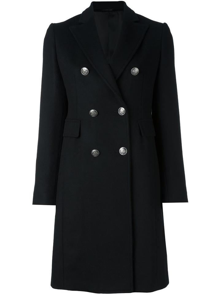 Tonello Double Breasted Coat, Women's, Size: 40, Black, Acetate/viscose/cashmere