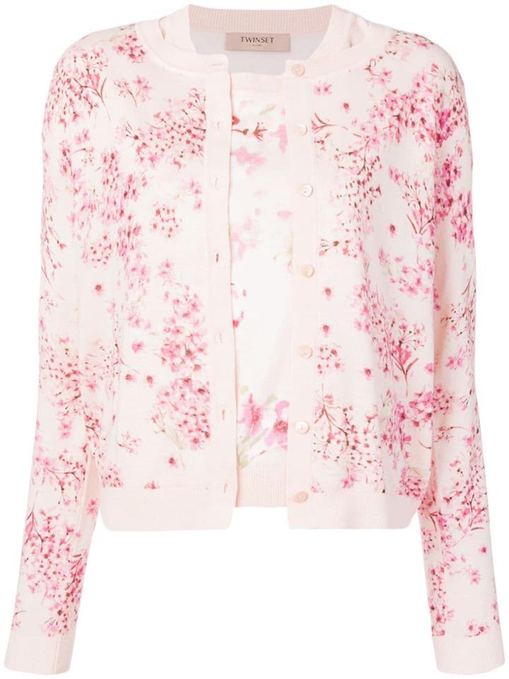 Twin-set Floral Print Cardigan Set - Pink