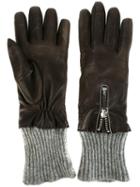 Fabiana Filippi Ribbed Trim Gloves, Women's, Size: Medium, Black, Leather/cashmere