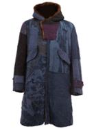 By Walid Embroidered Hooded Coat, Men's, Size: Medium, Blue, Cotton/mink Fur/silk