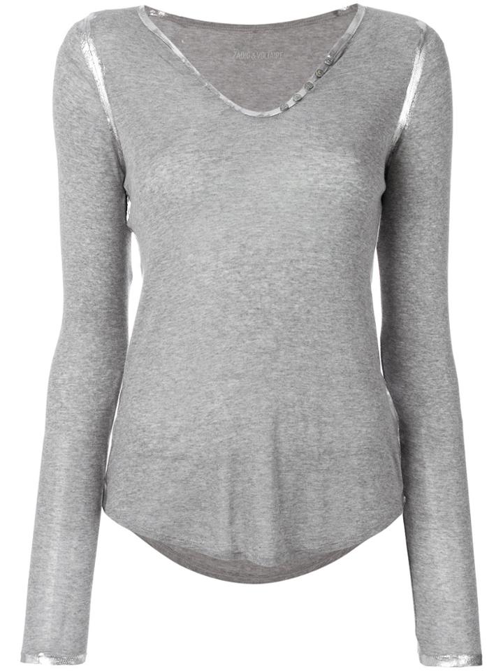 Zadig & Voltaire Metallic Detail Top - Grey